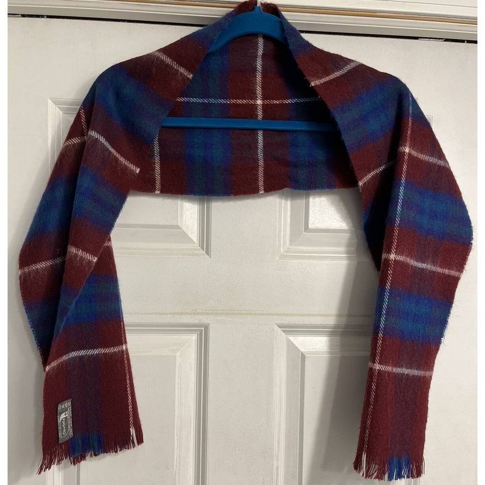 Vintage Courtelle Scarf Wrap Throw Tartan Plaid Red Blue France 10" X 57"